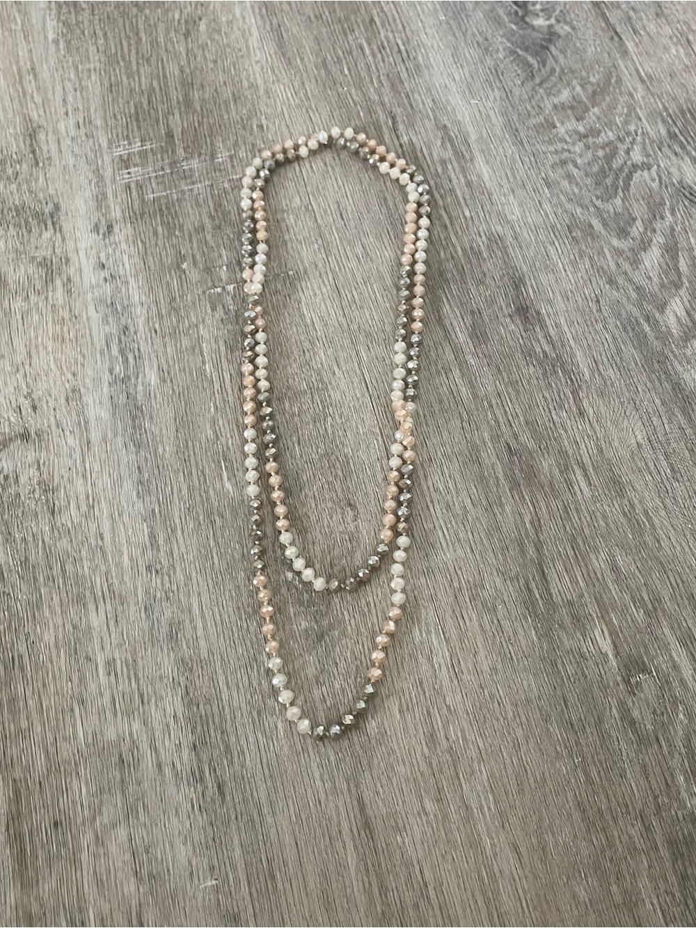 Layered Beaded Statement Necklace – Blush Pink, Cream & Gray Faceted Beads